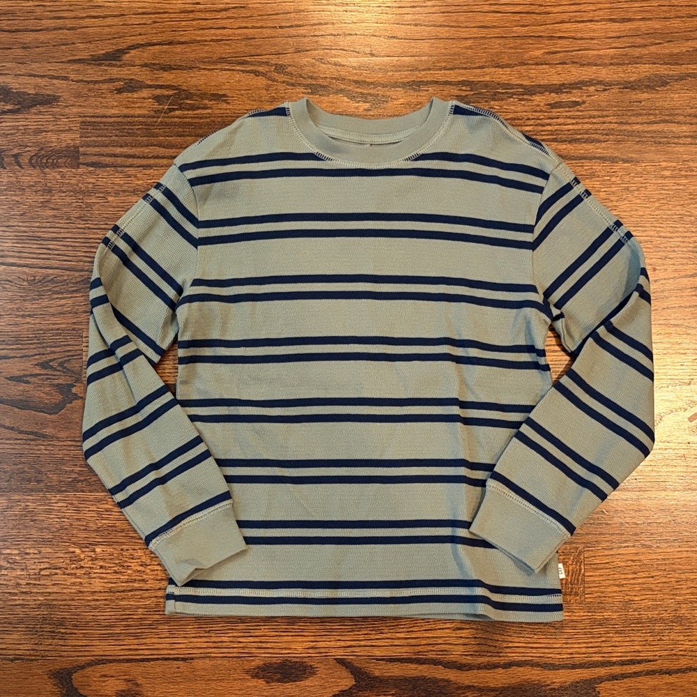 GAP Olive Green and Navy Striped Long Sleeve Tee